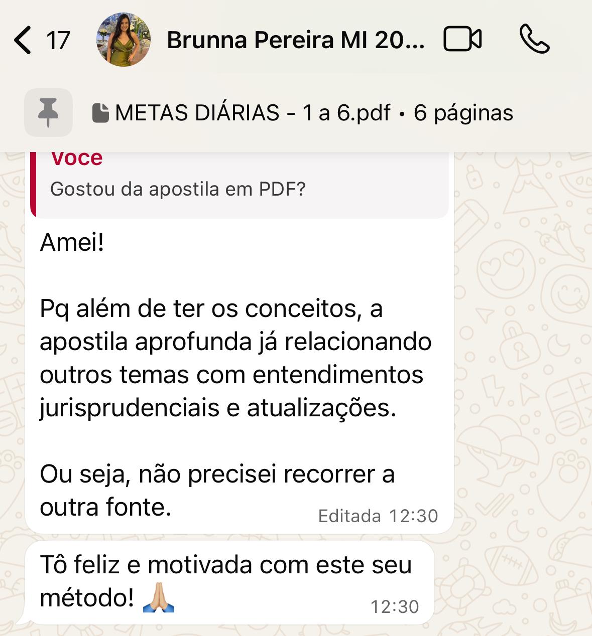 Conversa real de aluna com o Prof Carlos Alfama pelo WhatsApp